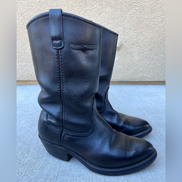 Mason Western Cowboy Boot Work Men's 12" Tall Black Size 7 3E 3X Wide - Picture 3 of 8